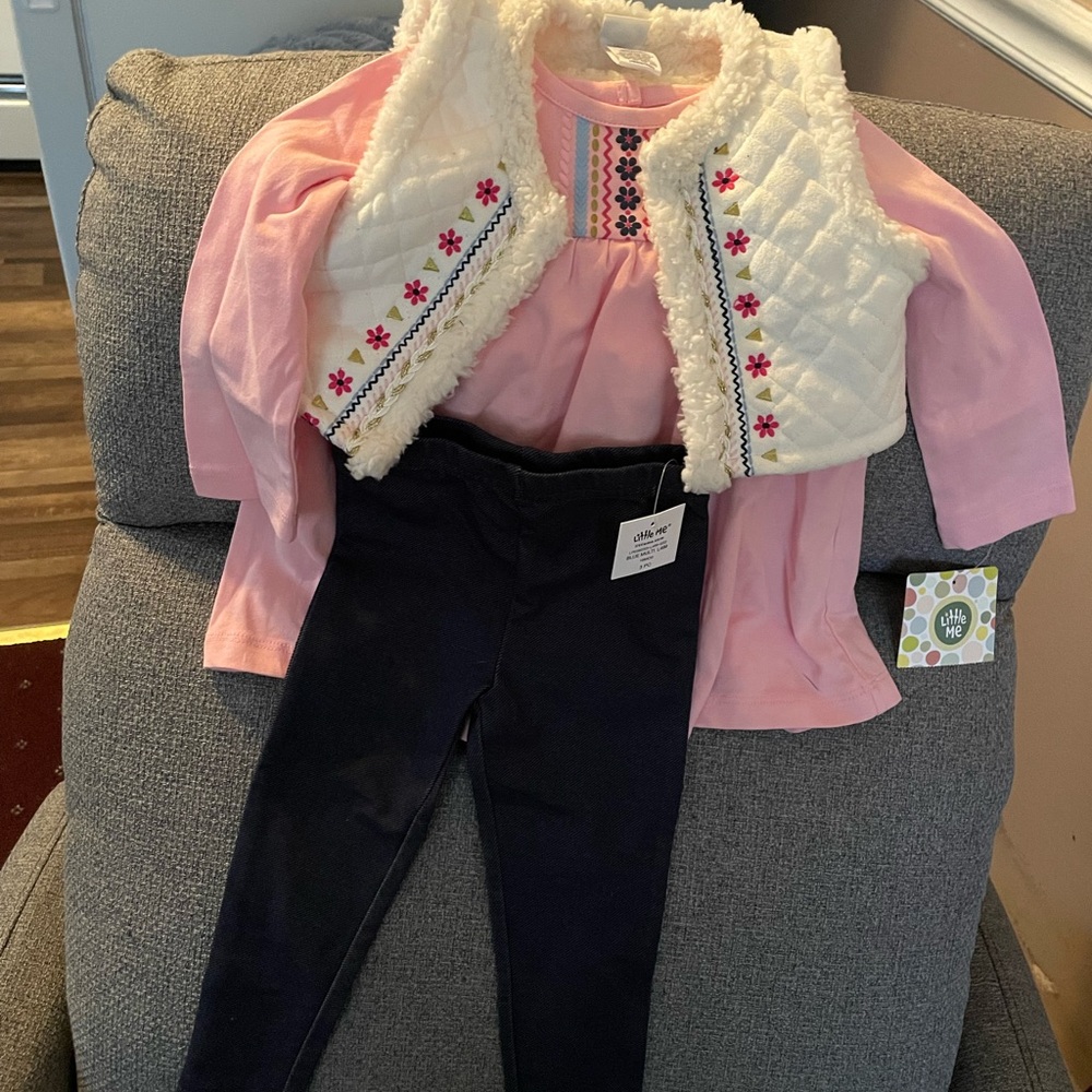 Little Me Kids Pink and Navy Matching Set with Quilted Vest